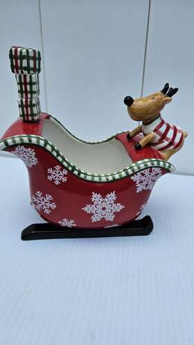 Harry & David 780994736399 And Christmas Sleigh Dip Bowl With Spreader Knife. Reindeer Free Ship