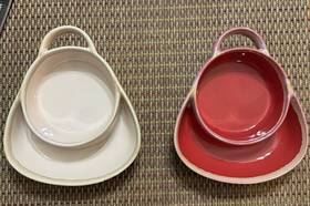 173044-9zdv-crm Hdfl Set Of 2 Rustic Stoneware Serving Bowl Tray Soup And Side Chip Dip With Handle