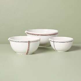 88098047 Hearth & Hand With Magnolia 3pc Christmas Plaid Stripes Stoneware Mixing Bowl Set Cream/red/green -