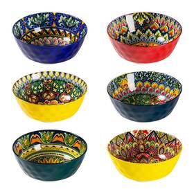 Q254b-a Henten Home Ceramic Soup Bowls Set Of 6 25 Oz Porcelain Cereal Bowl Colorful Bohemi