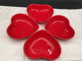 1115-1305 Henton International Set Of 4 Red Heart Shaped Ceramic Bowls Ltd