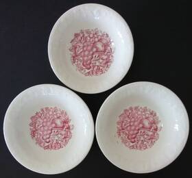 H44n6 Homer Laughlin Bowls 3 Vtg 40s Harvest Red Dish 6 Inch Fruit Blue Mark Fall