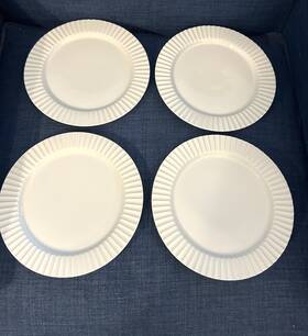 Hotel Collection 762120414845 Fluted Salad Dessert Plates 8 5/8 Inch White Porcelain Set 4 Super