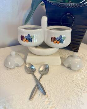 1812fy06 Houston Harvest Gift Products Ceramic Jam And Jelly Server Set With Handle Spoons
