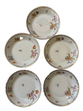 Hut2995 Hutschenreuther Bavaria 5 Cereal Bowls Gold Scrolls Floral Spray