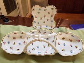 4521 I. Godinger & Co. Springtime Flowered And 3-section Basket-handled Porcelain Server