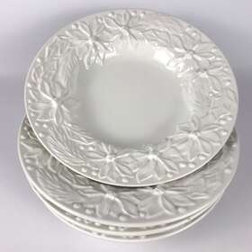 Ipz6 I Patrizi Williams Sonoma Italy Pasta Bowls White Poinsettia Embossed - Set Of 4