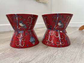 Iittala 781147619248 Taika 4 Red Dishes Soup Cereal Bowls Owl Peacock Forest