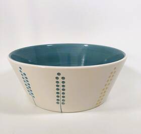 18721 Ikea Stoneware 10.5 Inch Salad Or Pasta Serving Bowl Abstract Flowers