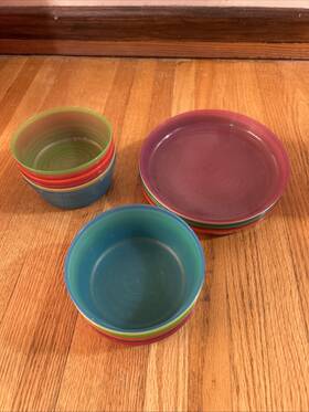 En-14372 Ikea Kalas Plastic Rainbow Colors Lot Of Bowls And Plates Glasses