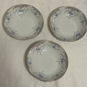 M7159 Imperial Set Of 3 Vtg China W. Dalton Seville Fruit Berry Bowl 5 1/2 Inch Blue Rose