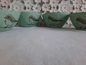 Inhomestylez 809663191120 4 Embossed Green Perched Bird Large Ceramic Serving Bowls Nwt