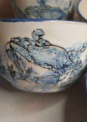 Inhomestylez 809663714244 Ceramic Chesapeake Bay Blue Crab 4 Cereal/soup Bowls Nwt