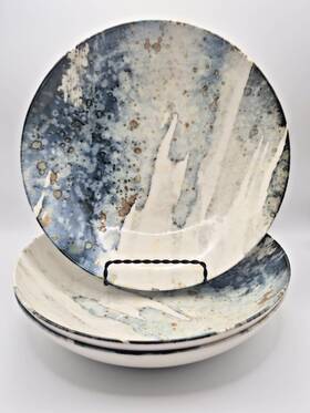 Ihm4 Intesa Home 3 9 Inch Individual Pasta Soup Dinner Bowl Grey Blue Gold Marble