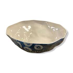 7bloc-bobl Jamie Young Co. 496 Blue Block Print Ceramic Centerpiece Serving Bowl
