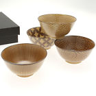 180-757 Japanese 4 Kyo Box Pc Bowls Sepia 5-1 Modern Set