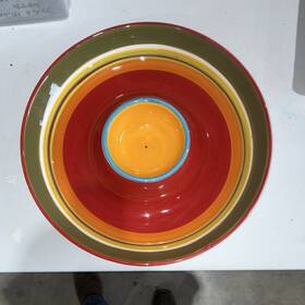Jcpenney Home Collection 8071506 Striped Colorful Ceramic Serving Bowl Round Shiny