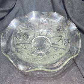 U-10h Jeannette Jeanette Iris And Herringbone Depression Glass Clear Fruit Bowl Vintage 11-1/2 Inch