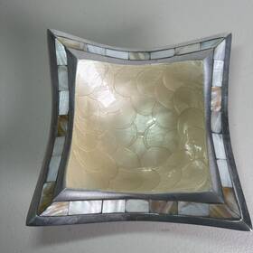 1860039 Julia Knight Classic 6.5 Inch Peacock Bowl Mother Of Pearl Inlay Square Dish Servewa