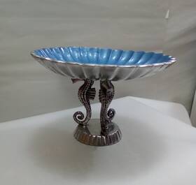 6480036 Julia Knight Sea Horse 10 Inch Pedestal Bowl Azure