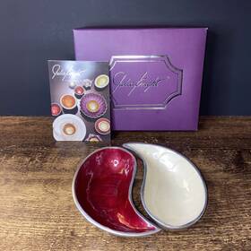 7950040 Julia Knight Yin Yang Aluminum 6 Inch Petite Bowl Set Of 2 Snow/ Pomegranate Rare