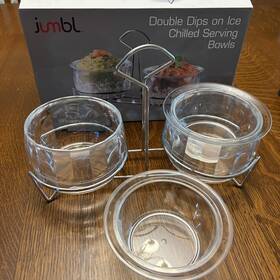 Jumbl 022494102886 Dip / Salsa Condiments Serving Bowls Set On Ice With Carry Caddy 5 Pieces