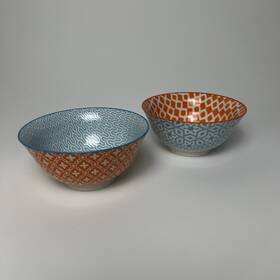 Kt-pb-0501 K Kitchentour Ceramic Couples Bowls Set 10 Oz Serving Cereal Blue Orange Geometric
