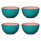 K45070381 Pfaltzgraff Aqua Red Dot Fruit Bowls Set Of