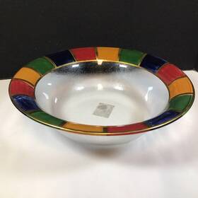 Karnivale 023377183268 Italian Hand Painted Colorful Gold Rim Clear Glass Serving Bowl 13 Inch