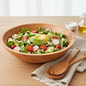 24-213a Kibaga Extra Large Wooden Salad Bowl Set With Serving Utensils - A Beautiful Party S