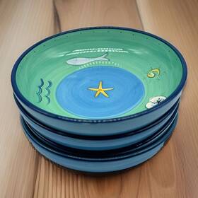 Kih1 Kic Starfish Brushes Four 8.75 Inch Pasta Bowls Beach Nautical Discontinued