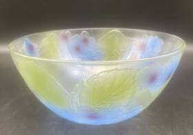 Kig 088629319949 Indonesia Green Leaves Blue/purple Flower Juliette Glass Bowl 10 Inch