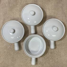 314d Kitchen Everything Set Of 4 3 Lids Only French Onion Soup Crocks White Bowls