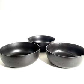 Kitchen Supply 444600999058 Artisanal Serving Bowls Large 6.5 Inch Coal Black Speckled Set Of 3