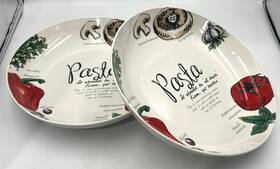 Kloc 729545307640 2 Large White Porcelain Pasta Serving Bowl Vegetable And Herb Pattern 11 In