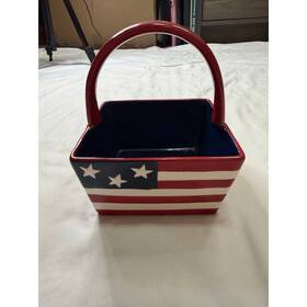 Kohls 07rwb108-8 Patriotic American Flag Ceramic Basket Bowl Red White Blue
