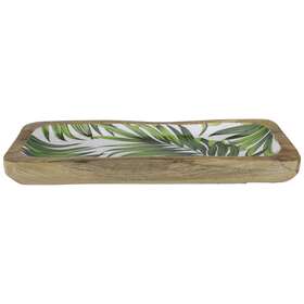 34251981 Koopman International 12 Inch Mango Wood Tropical Palm Leaf Design Serving Bowl