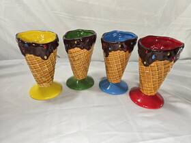 Kovot 610563565153 Set Of 4 Ice Cream Cone Ceramic Dessert Cups Multicolor Waffle