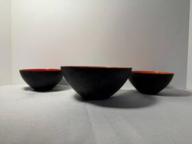 2511 Krenit 3 Vintage Denmark Orange Mcm Enamel Bowls Krenchel Mid Century Modern