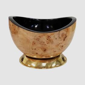 Ladorada 850003148953 Brown Burl Veneer Accent Bowl With Brass Base