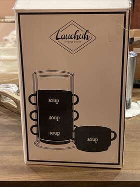 Lauchuh 782947561775 Soup Mugs Porcelain Crocks With Handles Stackable Bowl For French Onio