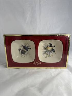 Lenox 091709443298 Winter Greetings Set Of 2 Dipping Bowls Bird Pattern In Original Box