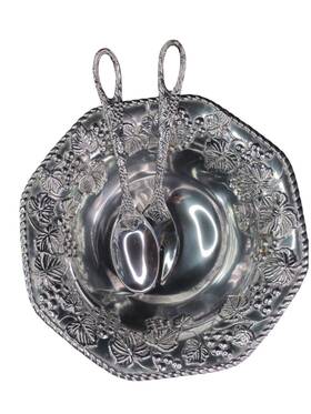 Lenox 721074362640 Fruit Weave 3 Pc Metal Serveware Salad Set Bowl Serving Spoon And Fork