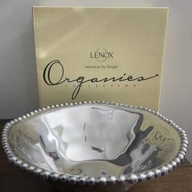 Lenox 882864329462 Organics Beaded Bowl Silver Bead 12.5 Inch Holiday Party Serving Dish