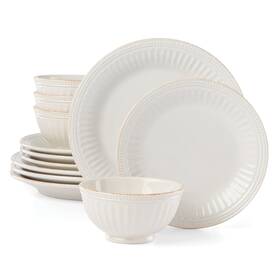 Lenox 882864683489 French Perle Groove 12-piece Plate And Bowl Set 23.05 Lb White
