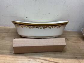 Shlf3 Lenox Eclipse Oval 10 Inch Bowl Edge Scroll Design Gold With Black Band