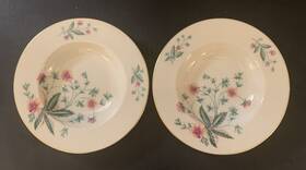 Lenox W302 Country Garden 8.25 Inch Porcelain Rimmed Soup Bowls - Gold Rim Set Of 2 Euc