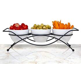 7539831079 Leraze Elegant 4-piece Tier Relish Tray With White Ceramic Bowl Dish And Stand Server