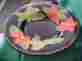 Lga90 Gates Ware Bowl Low 18.5 Orange Flower Leaves On Black Calif