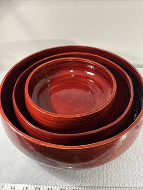 Lifestyles By Sixtrees 783729132497 Set Of 3 Bowls Wood Lacquerware Handcrafted Sizes